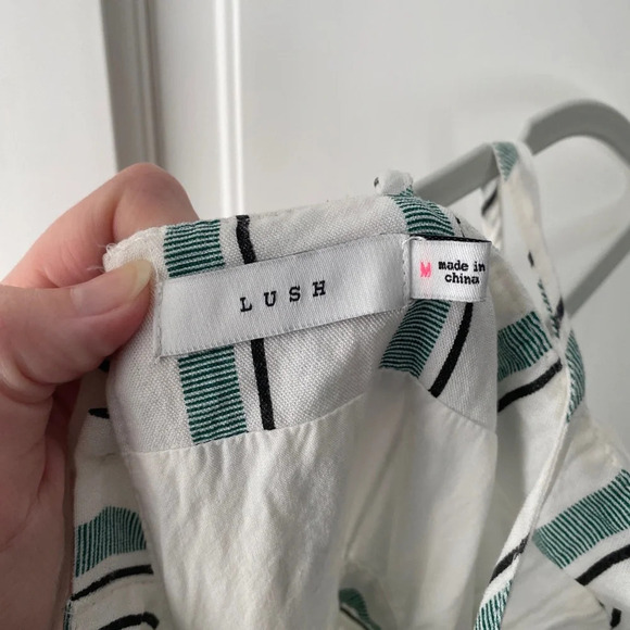Lush Green and White Summer Striped Dress size small open back - Picture 6 of 7